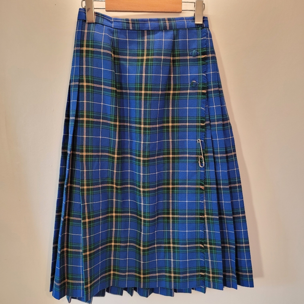Vintage Bonda Nova Scotia Tartan Blue And Green Wool Dress Kilt- Size 8/26"